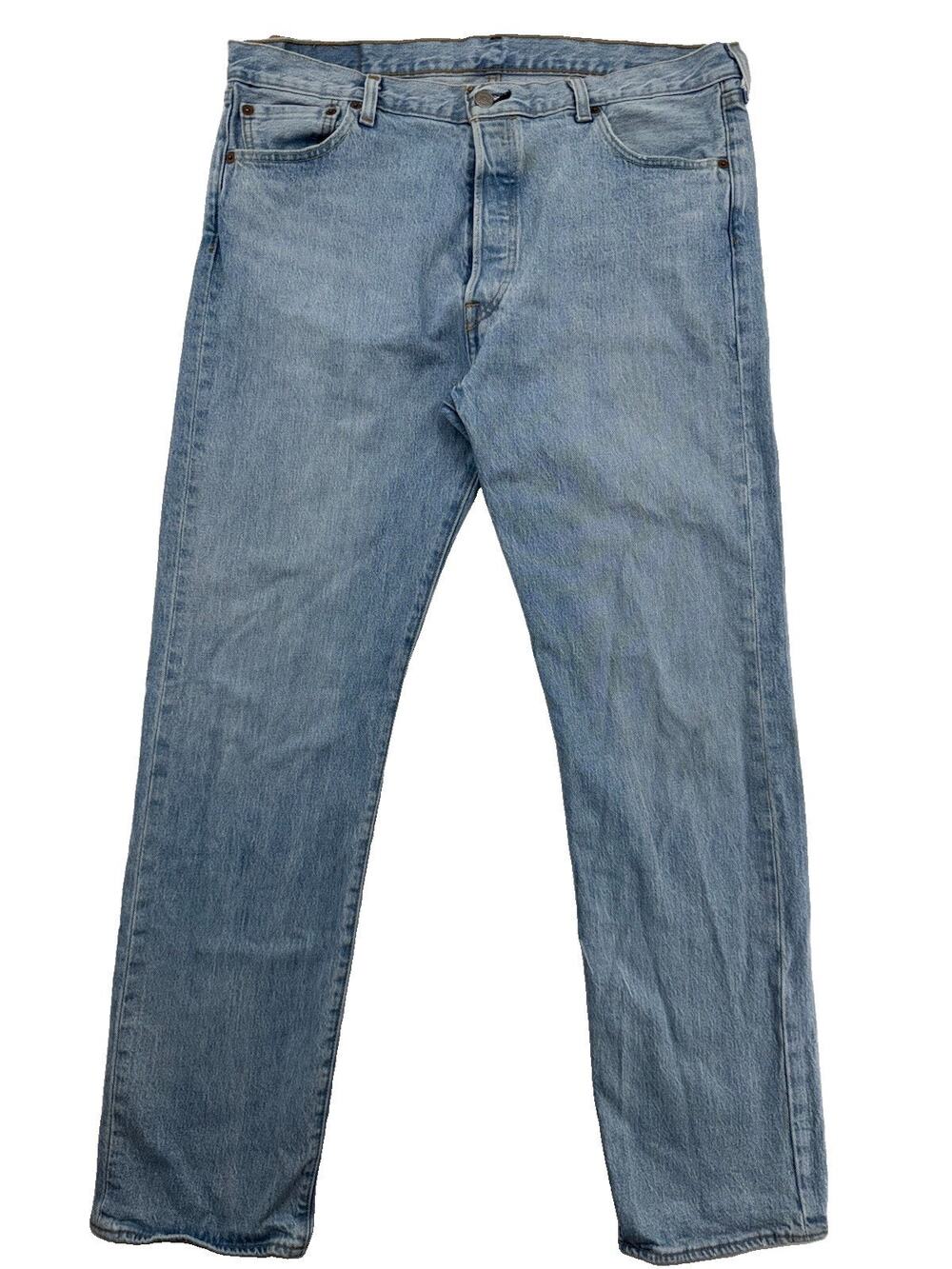 Levi's 501 Jeans Mens Blue Light Wash Cotton Straight Cut Button Fly Denim 36x32
